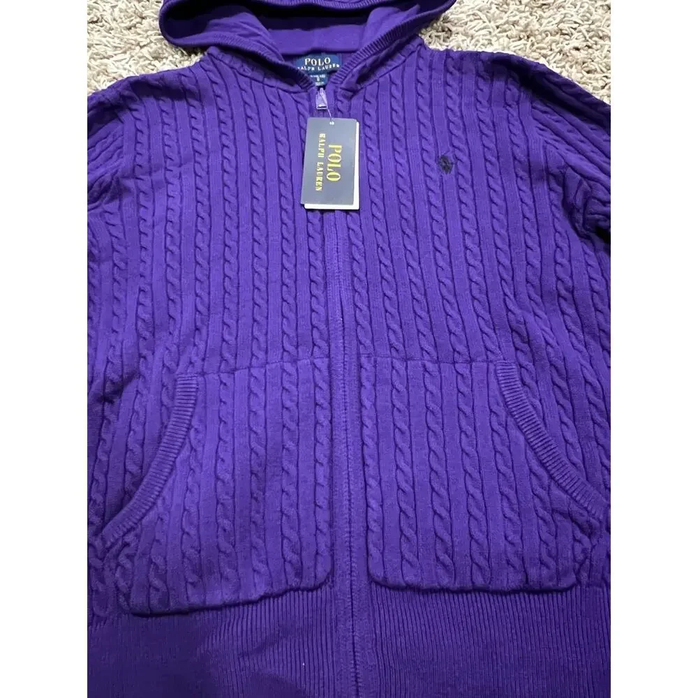 NWT❤️Polo Ralph Lauren Big Girls Mini Cable Cotton Full Zip Hoodie szL(12-14)